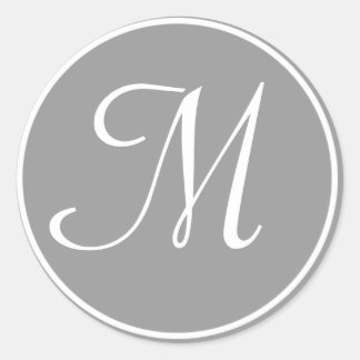 Sticker Rond Votre Lettre, Monogramme Personnalisé M Gris Initi