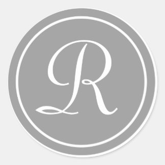 Sticker Rond Votre lettre, Monogramme R, gris initial