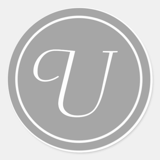 Sticker Rond Votre lettre, Monogramme U, gris initial (Devant)
