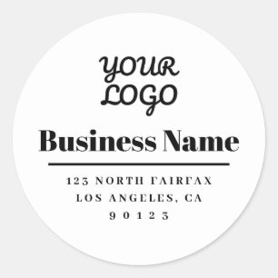 Sticker Rond Votre logo adresse de retour moderne blanc et noir