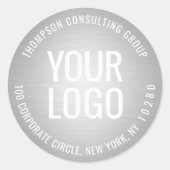 Sticker Rond Votre logo d'entreprise Argent Faux Foil Adresse d (Devant)