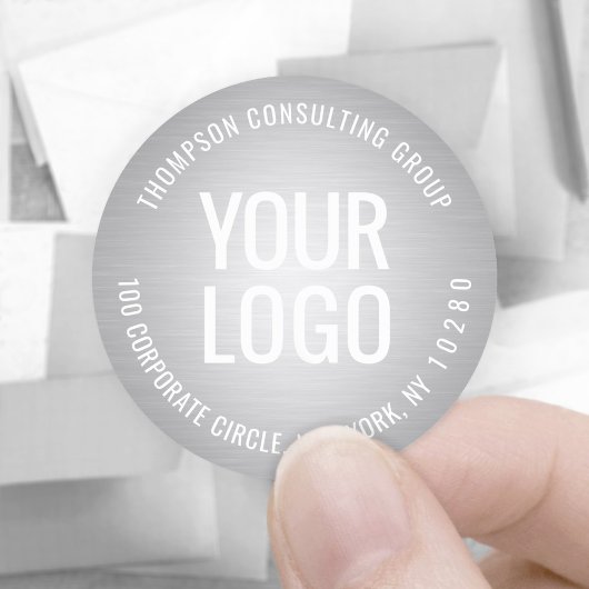Sticker Rond Votre logo d'entreprise Argent Faux Foil Adresse d