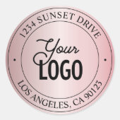 Sticker Rond Votre logo | Elégant Rose Faux Gold & Black Text (Devant)