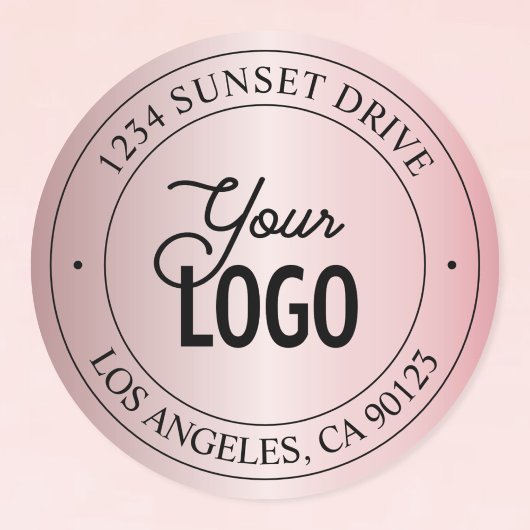 Sticker Rond Votre logo | Elégant Rose Faux Gold & Black Text