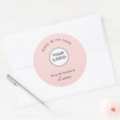 Sticker Rond Votre logo "Fabriqué avec amour" rose (Enveloppe)