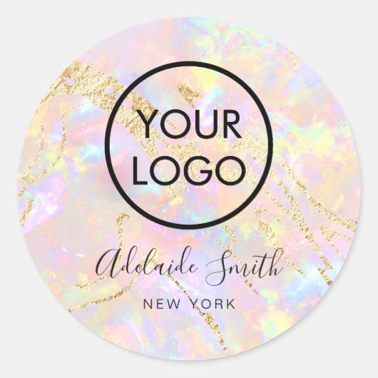 Sticker Rond votre logo sur l'autocollant rond opal rose classi (Devant)