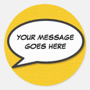 Sticker Rond Votre message Voix Bubble Amusant Retro Comique Li