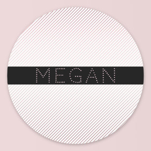 Sticker Rond Votre nom   Blanc fin et Rose subtil Ombre Stripes