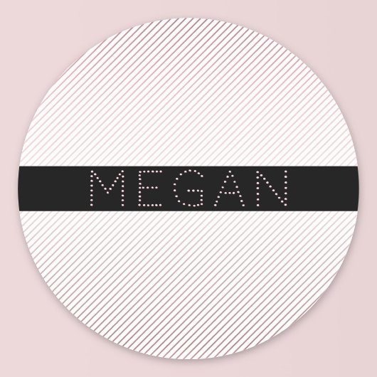 Sticker Rond Votre nom | Blanc fin et Rose subtil Ombre Stripes