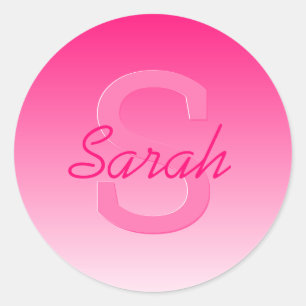 Sticker Rond Votre nom Cute Personnalisable Pink Ombre & Monogr