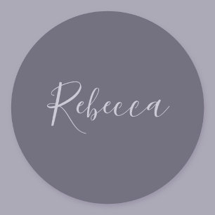 Sticker Rond Votre nom Écriture lavande élégante sur fond vio