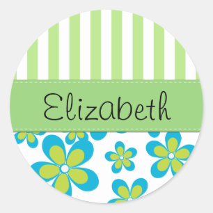 Sticker Rond Votre Nom - Fleurs, pétales, fleurs - Bleu vert