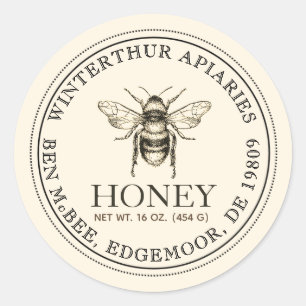 Sticker Rond Votre nom ici Editable White Honey Jar Bee Étiquet