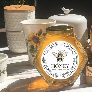 Sticker Rond Votre nom ici Editable White Honey Jar Bee Étiquet