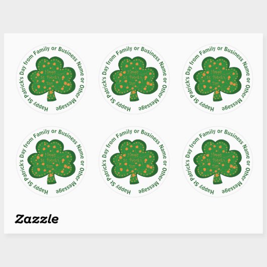 Sticker Rond Votre nom Message Jour de la Saint Patrick Shamroc (Feuille)