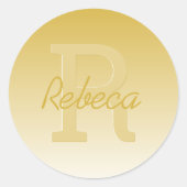 Sticker Rond Votre nom Personnalisable Gold Ombre & Monogram (Devant)