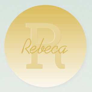 Sticker Rond Votre nom personnalisable or ombré et monogramme