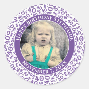 Sticker Rond Votre photo 40e Motif de numéro aléatoire violet