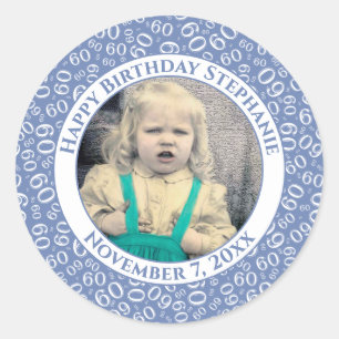Sticker Rond Votre photo Numéro 60e anniversaire   bleu/blanc 6