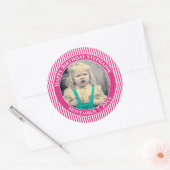 Sticker Rond Votre photo Simple Stripes Motif Fuchsia/White (Enveloppe)