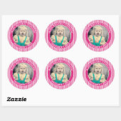 Sticker Rond Votre photo Simple Stripes Motif Fuchsia/White (Feuille)