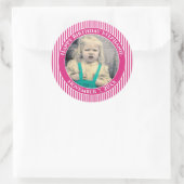 Sticker Rond Votre photo Simple Stripes Motif Fuchsia/White (Sac)
