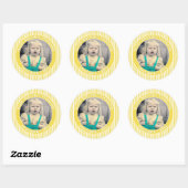 Sticker Rond Votre Photo Simple Stripes Motif Jaune/Blanc (Feuille)