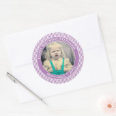 Sticker Rond Votre Photo Simple Stripes Motif Lavande/Blanc (Enveloppe)