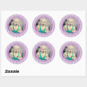 Sticker Rond Votre Photo Simple Stripes Motif Lavande/Blanc (Feuille)