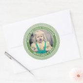 Sticker Rond Votre photo Simple Stripes Motif Vert/Blanc (Enveloppe)
