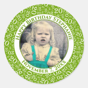 Sticker Rond Votre photo Vert/Blanc 20 Motif de nombre aléatoir