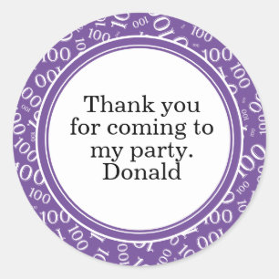 Sticker Rond Votre texte 100ème motif de nombre aléatoire viole