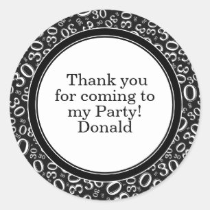 Sticker Rond Votre texte 30ème motif numérique aléatoire Noir/