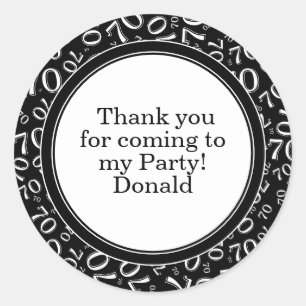 Sticker Rond Votre texte 70ème motif numérique aléatoire Noir/