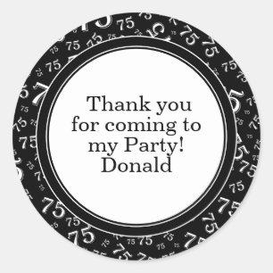 Sticker Rond Votre texte 75ème motif numérique aléatoire Noir/