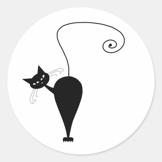 Sticker Rond Votre texte - Caractère Chat Noir Pose 6 (Devant)