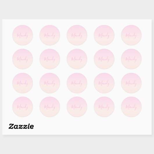 Sticker Rond Votre texte | Élégant Script & Soft Blush Pink Omb (Feuille)