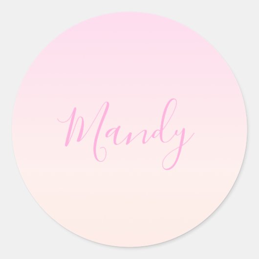 Sticker Rond Votre texte | Élégant Script & Soft Blush Pink Omb (Devant)