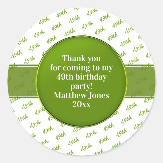 Sticker Rond Votre texte : Numéro d'anniversaire Motif Vert/Bla (Devant)