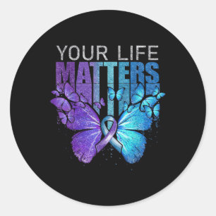 Sticker Rond Votre vie Violet Ribbon Prévention Suicide