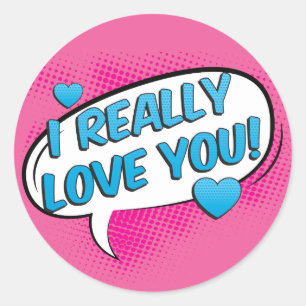 Sticker Rond Vous aimez rose vif et bleu turquoise coeurs