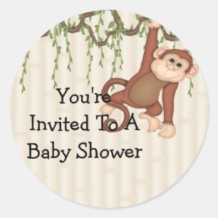 Sticker Rond Vous êtes baby shower invité de singe