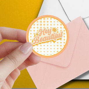 Sticker Rond Vous êtes Belle années 60 Vintage rose et orange