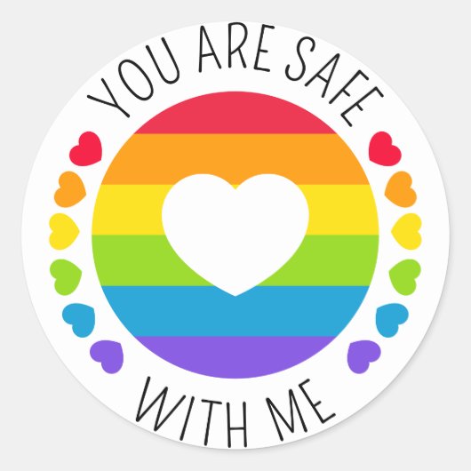 Sticker Rond "Vous êtes en sécurité avec moi" Soutien LGBT (Devant)