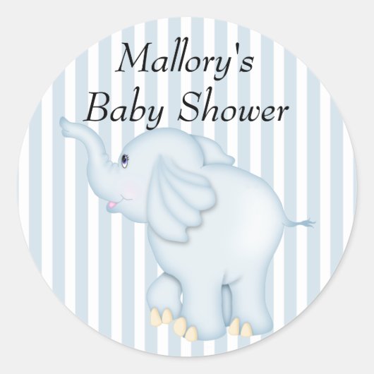 Sticker Rond Vous êtes invité Baby shower Blue Elephant (Devant)