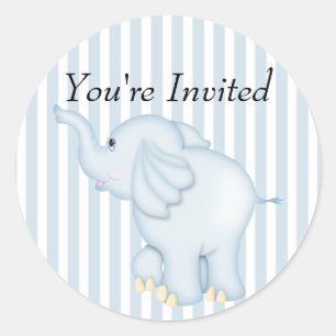 Sticker Rond Vous êtes invité Baby shower Blue Elephant