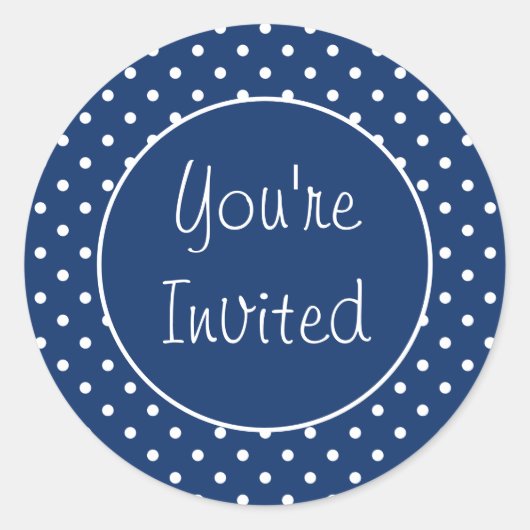 Sticker Rond Vous êtes invité Blue Polka Enveloppe Seal (Devant)