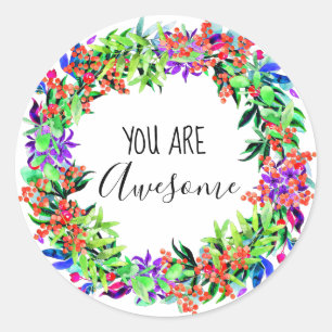 Sticker Rond Vous Êtes Magnifique Boho Floral Aquarelle Verdure