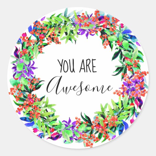 Sticker Rond Vous Êtes Magnifique Boho Floral Aquarelle Verdure (Devant)