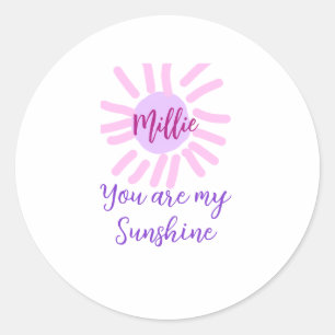 Sticker Rond vous êtes mon soleil violet rose pastel rayons de 